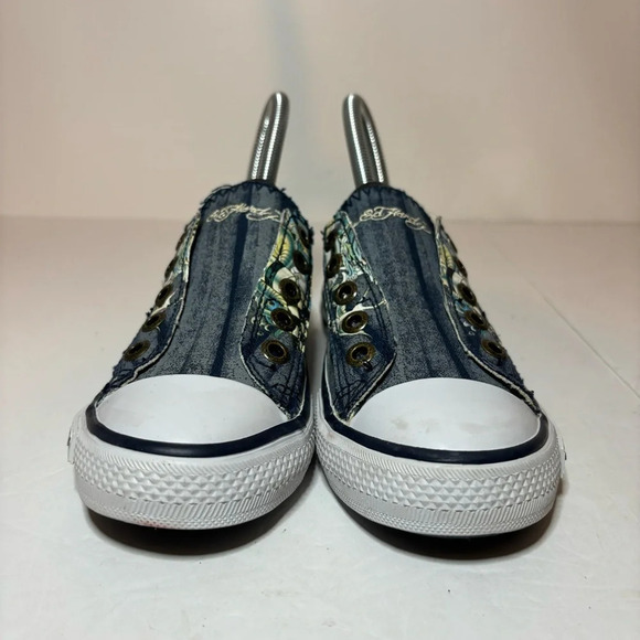 Ed Hardy By Christian Audigier Kids Slip Ons Sz 3 Piston Racing Skulls Laceless - Picture 5 of 10